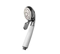 Croydex Assistive Four Function Shower Handset with Optional Eco feature and Rubber Handle For Increased Grip, Chrome and Silver
