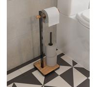 Croydex Bamboo & Matt Black Freestanding Toilet Roll Holder - Modern Bathroom St
