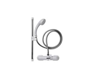 Croydex Bar Mixer Shower Set with 1500mm Flexi-Tube Hose, One Function Shower Head, Riser Rail, Easy Installation & White