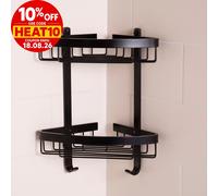 Croydex Bathroom Aluminium Matt Black Corner 2 Tier Shower Caddy Easy Clean Wire
