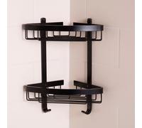 Croydex Bathroom Aluminium Matt Black Corner 2 Tier Shower Caddy Easy Clean Wire