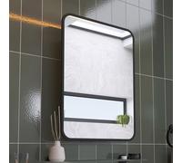 Croydex Bathroom Mirror With Storage - Stainless Steel Carcass with Matt Black Metal Frame Mirror Door, Fully Assembled (60 x 45cm)