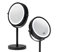 Croydex Illuminated Magnifying Bathroom LED Mirror Battery Operated, Free Standing Mirror, Adjustable Dual Sided LED Mirror, 3x Magnification and Reverse True View Make Up Mirror,