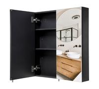 Croydex Dawley Matt Black Steel Bathroom Wall Cabinet - Easy to Install Double Door Mirror Cabinet for Bathrooms with Flexi Fix Bracket, Soft Close Hinges and Adjustable Shelf (67x60cm)