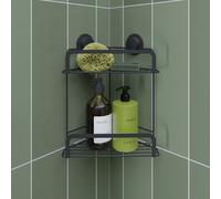 Croydex Black Corner Shower Caddy Stick ’n’ Lock 2 Tier Adhesive Basket Storage