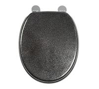 Croydex Black Quartz Flexi-Fix Toilet Seat - Adjustable Hinges with Top & Bottom Fixings Included and Rust Free Chromed Plated Hinge Covers, Antibacterial Treated Surface (Black)