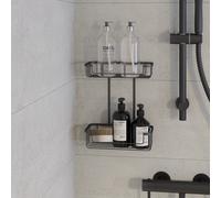 Croydex Black Shower Caddy 2 Tier Screw to Wall Bathroom Caddy Cosmetic Basket