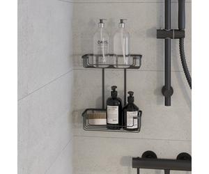 Croydex Black Shower Caddy 2 Tier Screw to Wall Bathroom Caddy Cosmetic Basket