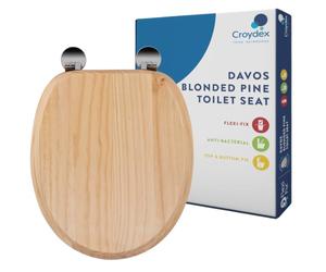 Croydex Blonde Pine Wooden Toilet Seat Flexi-Fix™ Adjustable Hinges (Davos) | Adjustable Hinges | Top and Bottom Fixings Included | Antibacterial Treated Surface | Durable Moulded Wood
