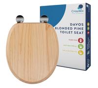 Croydex Davos Flexi-Fix Wooden Toilet Seat - Adjustable Hinges with Top & Bottom Fixings Included and Rust Free Chrome Plated Hinge Covers, Antibacterial Treated Surface (Blonded Pine)