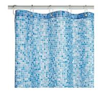 Croydex Blue Swimming Pool Mosaic Textile Shower Curtain with Hygiene 'N' Clean