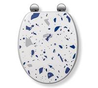Croydex Blue Terrazzo Print Toilet Seat with Flexi-Fix Hinges - Antibacterial Coating, Durable FSC-Certified Wood and Fits Standard UK Pans, Modern White with Terrazzo Pattern
