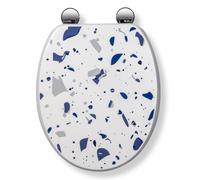 Croydex Blue Terrazzo Print Toilet Seat with Flexi-Fix Hinges - Antibacterial Coating, Durable FSC-Certified Wood and Fits Standard UK Pans, Modern W