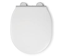 Croydex Bolsena Flexi-Fix Soft Close Toilet Seat - Quick Release Button for Easy Cleaning and Adjustable Hinges with Top and Bottom Fixings Included, Antibacterial Treated Surface (White)