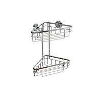 Croydex Brockham Flexi Fix Corner Shower Caddy - Two Tier Durable Steel Bathroom Caddy with 3 Ways to Install Screw or Glue, Anti Rust Properties with Chrome Finish, Suitable for Wet Areas