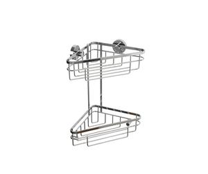 Croydex Brockham Flexi Fix Corner Shower Caddy - Two Tier Durable Steel Bathroom Caddy with 3 Ways to Install Screw or Glue, Anti Rust Properties with