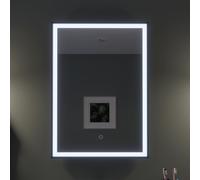 Croydex Burley 70 x 50cm LED Bathroom Mirror with Touch Sensor | Black Frame with Edge Lighting | Flexi-Fix™ Easy Fit Bracket | Hard Wired Modern Framed Mirror