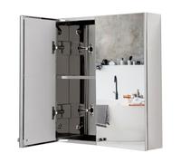 Croydex Carra 50 x 45cm Bathroom Mirror Cabinet - No Assembly Required | Compact Ideal for Small Bathrooms | Stainless Steel Carcass | 1 Fixed Shelf | Mirrored Doors with Pin Handle