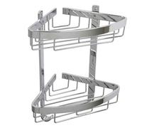 Croydex Large Corner Shower Caddy - Durable Aluminium Bathroom Shelves with Chrome Finish for Modern Bathrooms, 2-Tier Shower Corner Shelves with Hooks, Easy Installation, 5kg Load Capacity