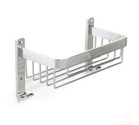 Croydex Aluminium Large Shower Caddy - Bathroom Storage Solution, Wall-Mounted Basket with Hooks, Chrome Bathroom Accessory, Rust-Free, Includes Wall Plugs & Screws, 5kg Load