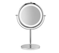 Croydex Chrome Freestanding Pedestal Bathroom Mirror, Illuminated Makeup Mirror with Lights, Double-Sided Magnifying x3, Sleek Design, 1x True View, Illuminated Edge, No Fittings Required