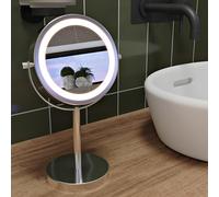 Croydex MM703000E Chrome Battery Operated Pedestal Mirror, H:30cm x W:12cm x D:18cm