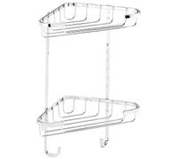 Croydex Small Corner Shower Caddy - Durable Steel Bathroom Shelves with Chrome Finish for Modern Bathrooms, 2-Tier Shower Corner Shelves with Hooks, Easy Installation, 5kg Load Capacity