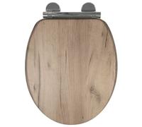 Croydex Corella Flexi-Fix Soft Close Wooden Toilet Seat - Quick Release Button for Easy Cleaning and Adjustable Hinges with Top and Bottom Fixings, Antibacterial Heavy Duty Grey Toilet Seat (Grey Oak)