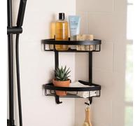 Croydex Bathroom Aluminium Matt Black Corner 2 Tier Shower Caddy Easy Clean Wire