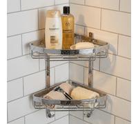 Croydex Large Corner Shower Caddy - Durable Aluminium Bathroom Shelves with Chrome Finish for Modern Bathrooms, 2-Tier Shower Corner Shelves with Hooks, Easy Installation, 5kg Load Capacity