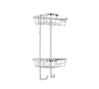 Croydex Small Corner Shower Caddy - Durable Steel Bathroom Shelves with Chrome Finish for Modern Bathrooms, 2-Tier Shower Corner Shelves with Hooks, Easy Installation, 5kg Load Capacity