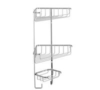 Croydex Corner Shower Caddy, 3 Tier with Hooks | 3 Compartments and 2 Hooks Storage | Keep Your Bathroom Tidy | Durable Shower Basket | Chrome Finish | Holds up to 5kg