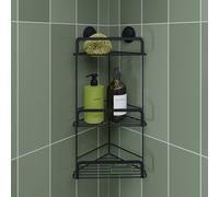 Croydex Corner Shower Caddy Black 3 Tier Stick ’N’ Lock Bathroom Storage Basket