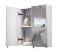 Croydex Cullen 52 x 45cm White Bathroom Mirror Cabinet No Assembly Required | Flexi-Fix™ easy fit bracket | White Steel Carcass | 1 Adjustable Shelf | Mirrored Doors with Pin Handle
