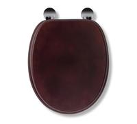 Croydex Davos Flexi-Fix Wooden Toilet Seat - Adjustable Hinges with Top & Bottom Fixings Included and Rust Free Chrome Plated Hinge Covers, Antibacterial Treated Surface (Mahogany)