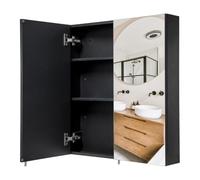 Croydex Dawley Matt Black Double Door Mirrored Cabinet with Flexi Fix Easy Installation 67cm H x 60cm W