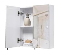 Croydex Dawley White Steel Bathroom Wall Cabinet - Easy to Install Double Door Mirror Cabinet for Bathrooms with Flexi Fix Bracket, Soft Close Hinges and Adjustable Shelf (67x60cm)