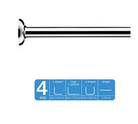 Croydex Easy to Fit Aluminium 4 Way Modular Rail with Circular Profile,Chrome,96 x 10 x 5.6 cm