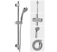 Croydex Essentials Three Function Shower Riser Rail Kit - 69cm Riser Rail, Shower Head with 3 Spray Patterns, 1500mm Reinforced PVC Shower Hose, Adjustable Slider and a Soap Shelf