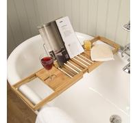 Croydex Bamboo Bath Board - Extendable Wooden Bath Tray for Women with Book Rest & Glass Slot