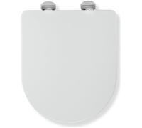 Croydex Eyre Soft Close Toilet Seat D Shape - Quick Release Button for Easy Cleaning and Adjustable Hinges with Top and Bottom Fixings Included, Antibacterial Treated Surface (White D-Shape)
