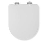 Croydex Eyre Soft Close Toilet Seat D Shape - Quick Release Button for Easy Cleaning and Adjustable Hinges with Top and Bottom Fixings Included, Antibacterial Treated Surface (White D-Shape)