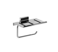 Croydex Flexi-Fix Chester Toilet Roll Holder with Shelf, Chrome Plated Toilet Roll Holder, Bathroom Accessories, No Drill Toilet Roll Holder, All Fixings Included Screw or Glue - 15.5 x 10.6 x 11.7cm