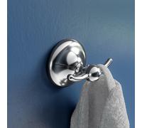 Croydex Flexi-Fix Chrome Double Robe & Towel Hook Bathroom Accessories-Grosvenor