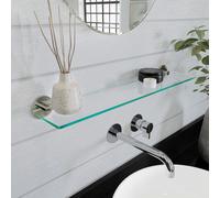 Croydex QM481441 Flexi-Fix Epsom Glass Shelf, Chrome, 54 x 620 x 133mm