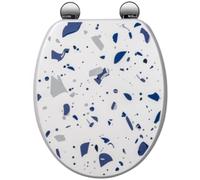 Croydex Blue Terrazzo Print Toilet Seat with Flexi-Fix Hinges - Antibacterial Coating, Durable FSC-Certified Wood and Fits Standard UK Pans, Modern White with Terrazzo Pattern