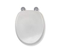 Croydex Flexi-Fix White Quartz Toilet Seat - Adjustable Hinges with Top & Bottom Fixings Included and Rust & Stain Free Chrome Hinge Covers, Antibacterial Treated Surface (White Glitter)