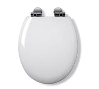 Croydex Fraser Flexi-Fix Wooden Soft Close Toilet Seat - Quick Release Hinges for Easy Cleaning with Top or Bottom Fixing and a Smooth Gloss White Antibacterial Surface