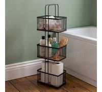 Croydex Three Tier Storage Caddy - Black & Bamboo, Freestanding Bathroom Storage