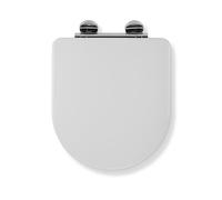 Croydex Garda Flexi-Fix D Shape Soft Close Toilet Seat - Quick Release Button for Easy Cleaning and Adjustable Hinges with Top and Bottom Fixings Included, Antibacterial Treated Surface (White Wood)